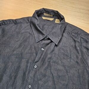 Axist Button Up Shirt Mens XXL Black Linen Short Sleeve Wave Washed Casual